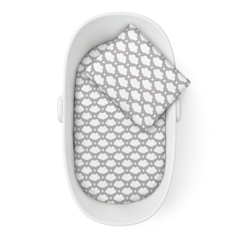 Baby Bettwäsche Set Wolken Grau 50x70 cm mit Kissen und Decke für Kinderwagen