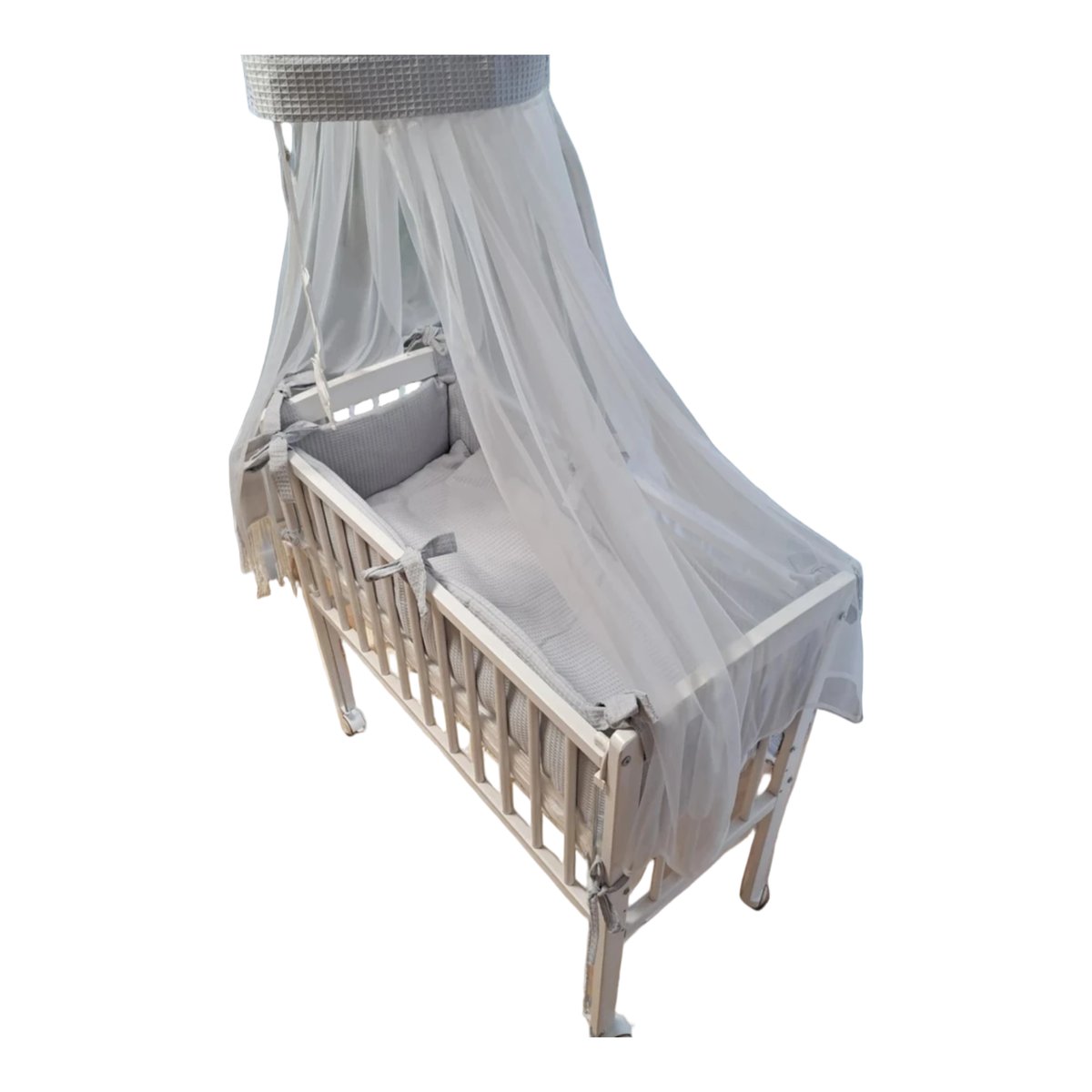 3-in-1 Beistellbett Komplettset aus Baumwollwaffel – Grau