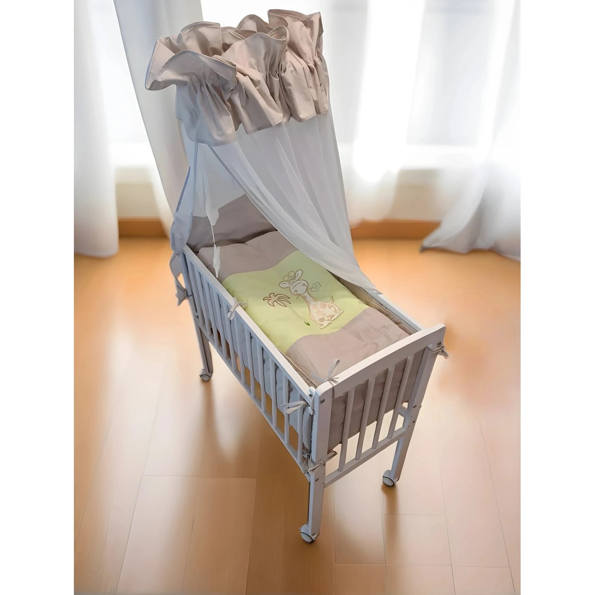 3-in-1 Baby Beistellbett mit Giraffe Bettwäsche – Komplettset - babyhafen.de