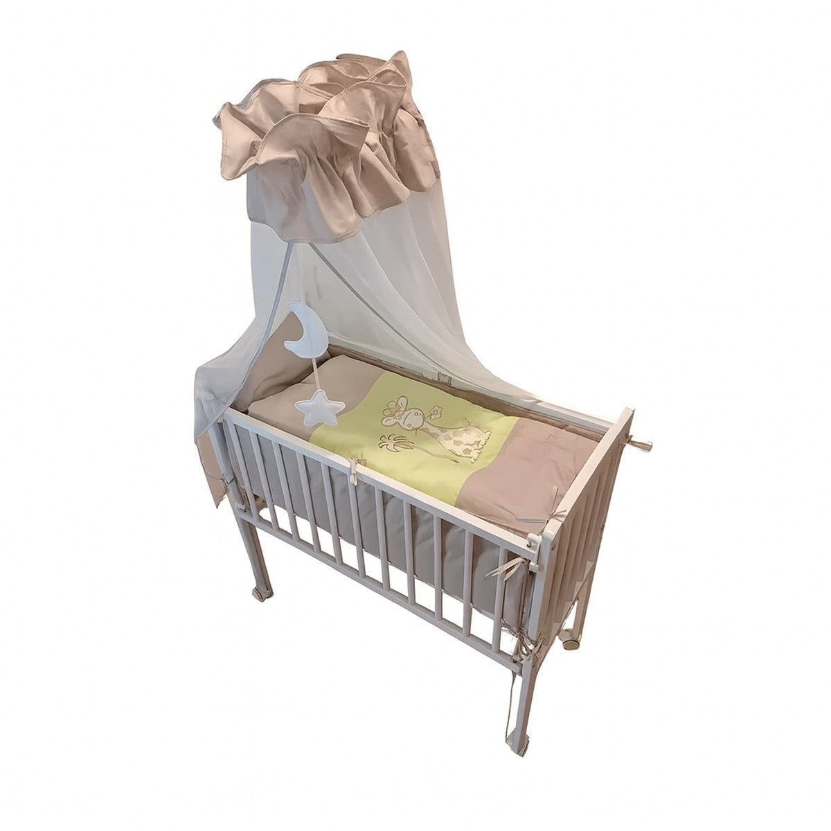 3-in-1 Beistellbett in Beige-Grün mit Giraffenmotiv und Himmel von Babyhafen