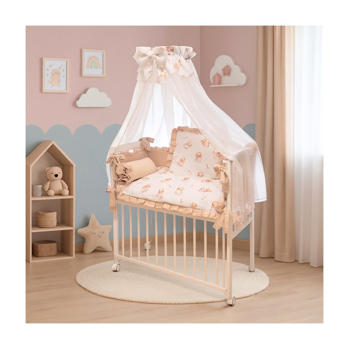 Babybett 3in1 Musselin Beige – Beistellbett & Stubenwagen Teddybär - babyhafen.de