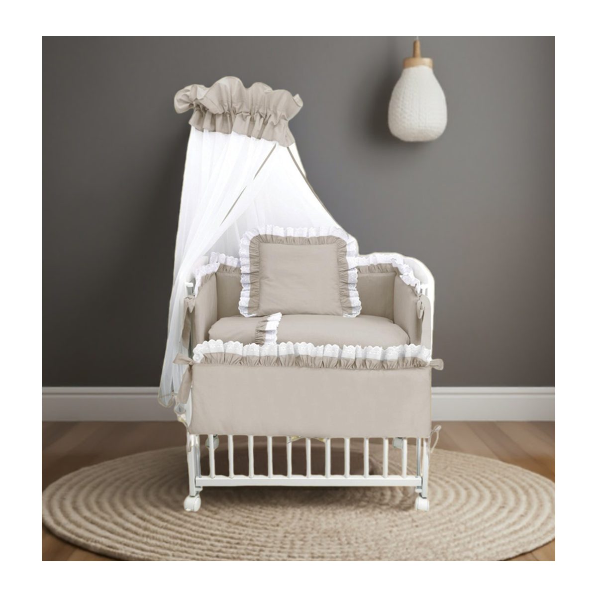 3in1 Beistellbett Babybett Royal Beige Spitze