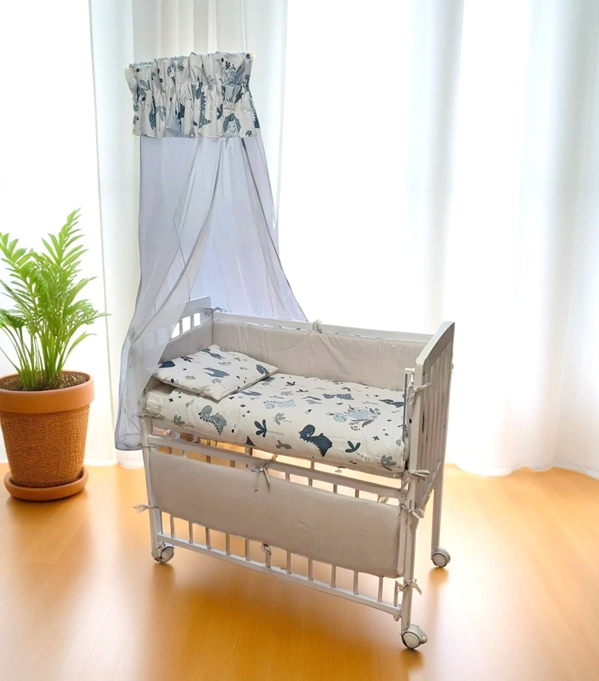 Babybettwäsche-Set für Beistellbett 40×90 – Dino Blau, 6-tlg. - babyhafen.de