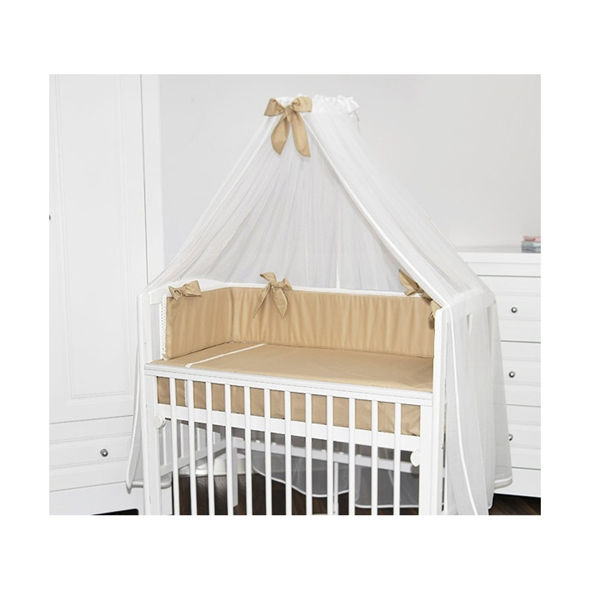6-tlg. Babybett-Bettwäsche Beige mit weißer Baumwollspitze (100×50) für Beistellbett