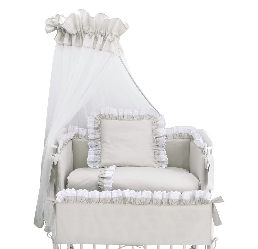 6-tlg. Babybettwäsche Royal Grau Spitze für Beistellbett - babyhafen.de