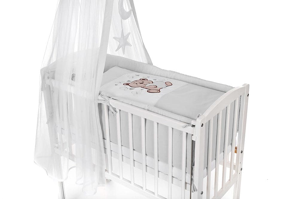 7-teilig Bettwäsche-Stickerei für Beistellbett grau Bear - babyhafen.de