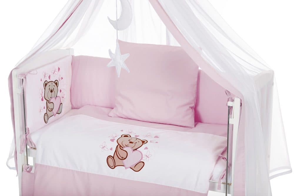 7-teilig Bettset-Stickerei für Beistellbett rosa Bear - babyhafen.de