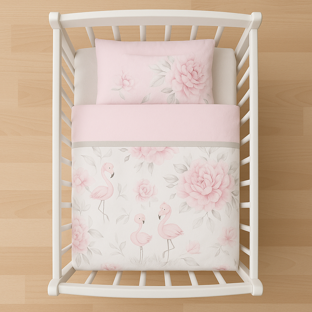 Baby Bettwäsche Set 4-teilig – Flamingo & Pfingstrose - babyhafen.de