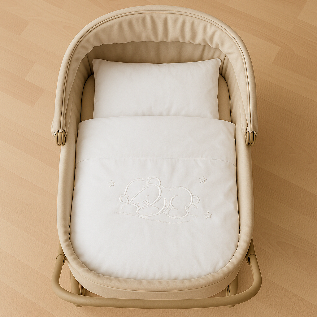 Baby Bettwäsche 4-teilig – Weiß mit Stickerei auf der Decke - babyhafen.de