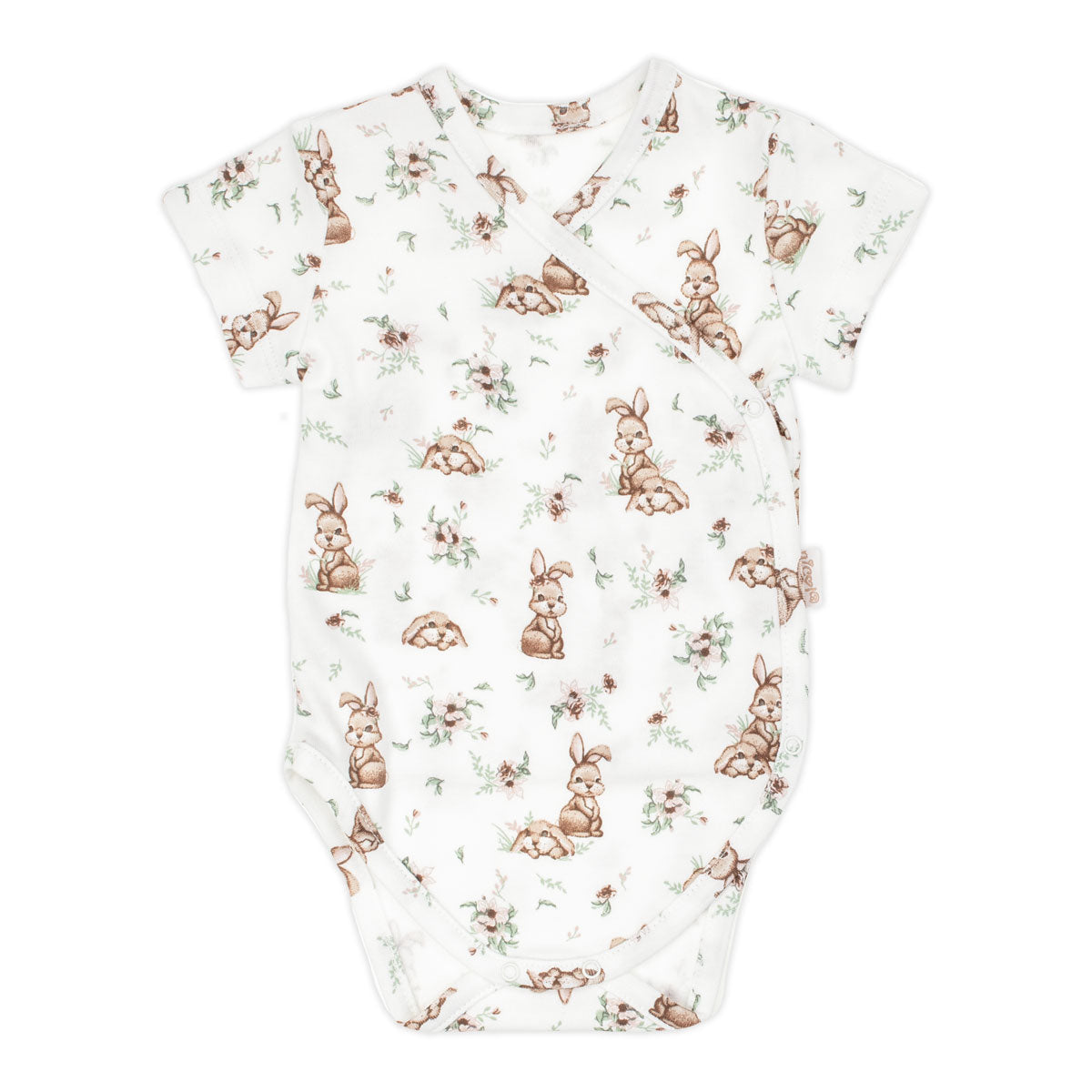 Kurzärmeliger Baby Body in Größe 62 aus 100 % Baumwolle, weiß mit Hasenmotiv, weich und hautfreundlich