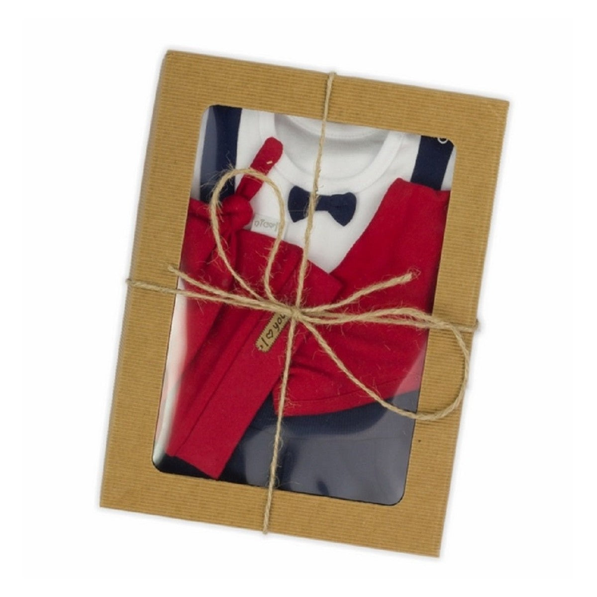 Baby Erstausstattung 4-teilig festlich – Geschenkbox mit Body, Hose, Mütze und Halstuch