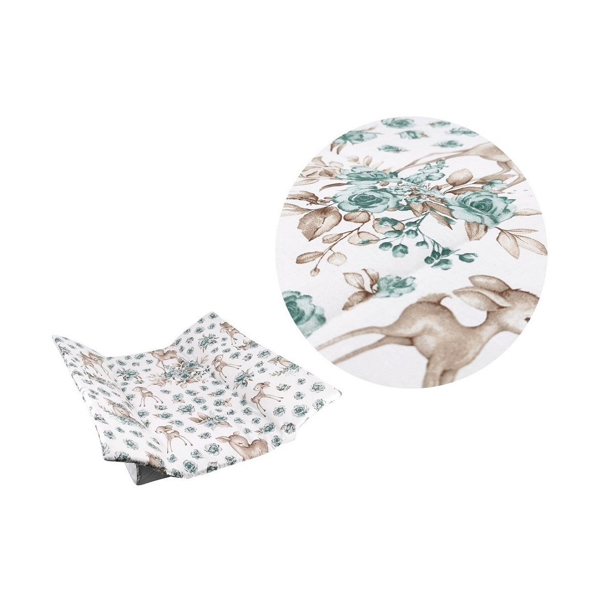 Komfortable Wickelauflage für Wickelkommode – Rehkitz und Blumenmuster