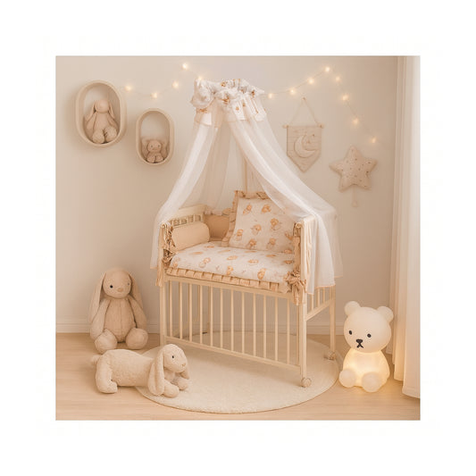 Babybett 3in1 Musselin Beige – Teddybär Beistellbett