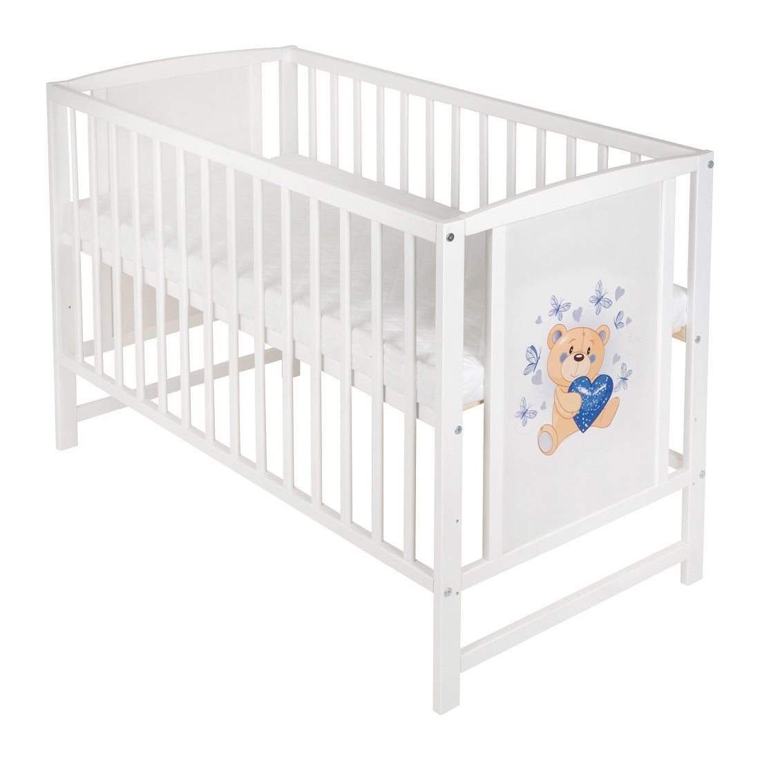 Babybett Teddybär – Herzen Blau 60 × 120 cm mit Matratze - babyhafen.de