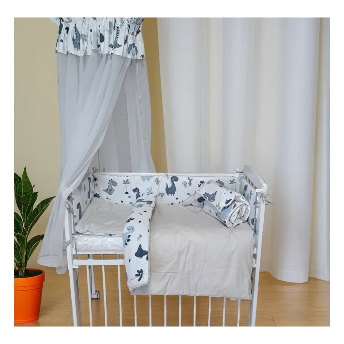 Babybettwäsche-Set für Beistellbett 40×90 – Dino Blau, 6-tlg. - babyhafen.de