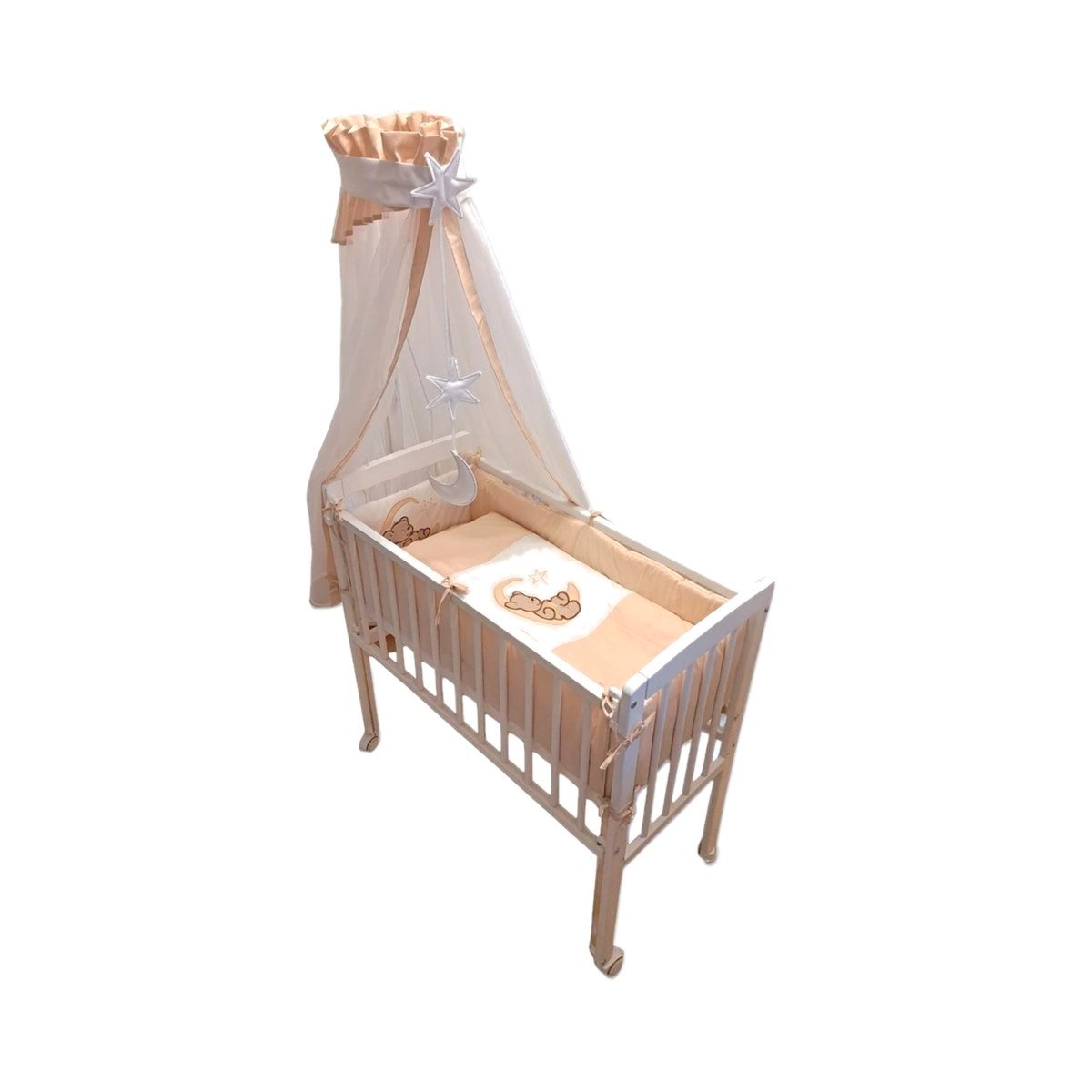 Babyhafen Beistellbett Komplettbett Beige – Bär auf dem Mond - babyhafen.de