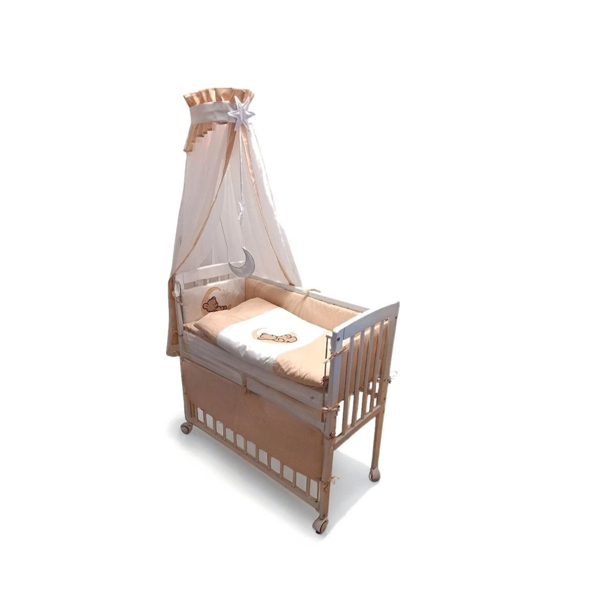 Babyhafen Beistellbett Komplettbett Beige – Bär auf dem Mond - babyhafen.de
