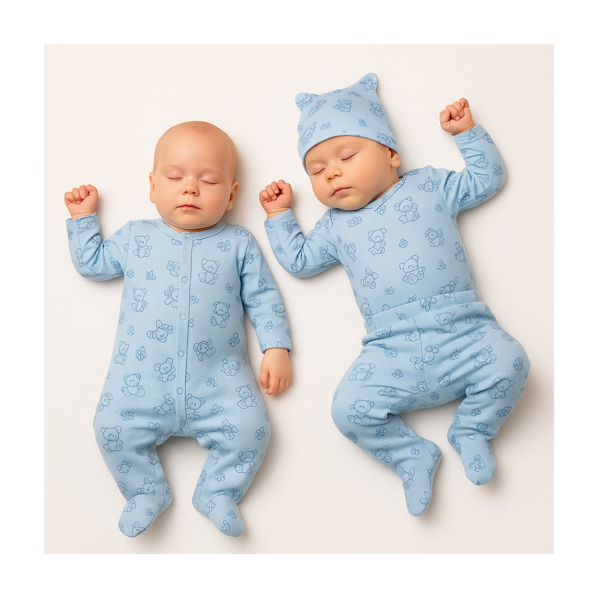 Hellblaues Neugeborenen Set aus Baumwolle – Babyhafen Kleidung mit Bärchenmotiv