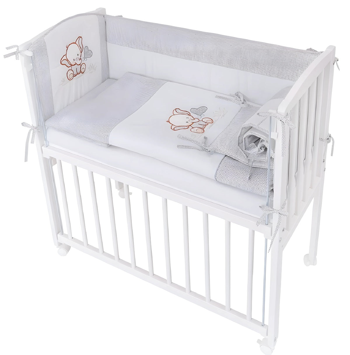 Beistellbett 3D mit Vollausstattung Elefanten bestickt - babyhafen.de