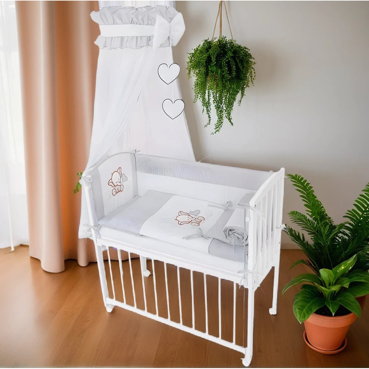 Beistellbett 3D mit Vollausstattung Elefanten bestickt