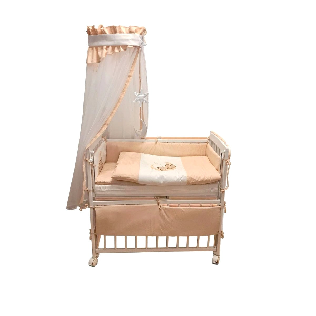 Babyhafen Beistellbett Komplettbett Beige – Bär auf dem Mond - babyhafen.de