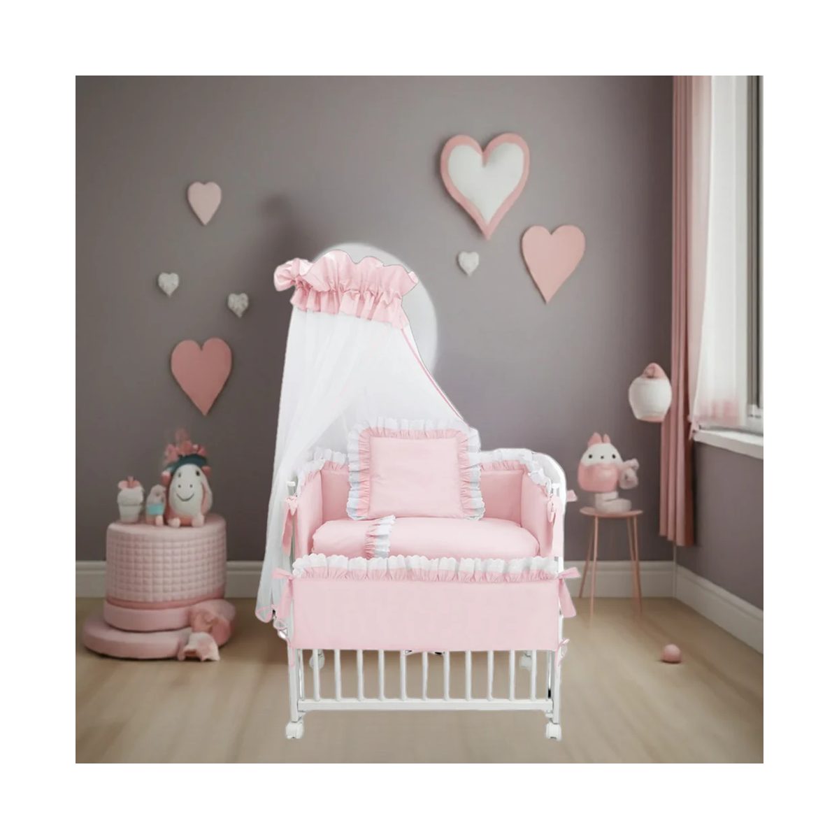 3in1 Beistellbett Babybett Royal Rosa Spitze - babyhafen.de