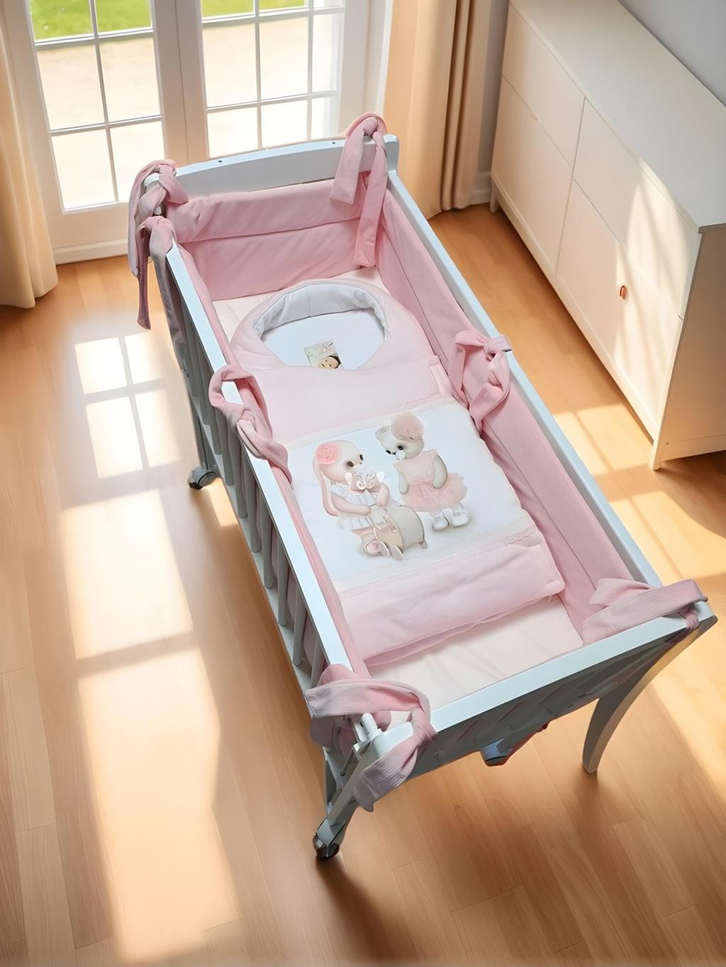 Beistellbett Baby weiß mit rosa Bio Baumwolle Nestchen & Matratze - babyhafen.de