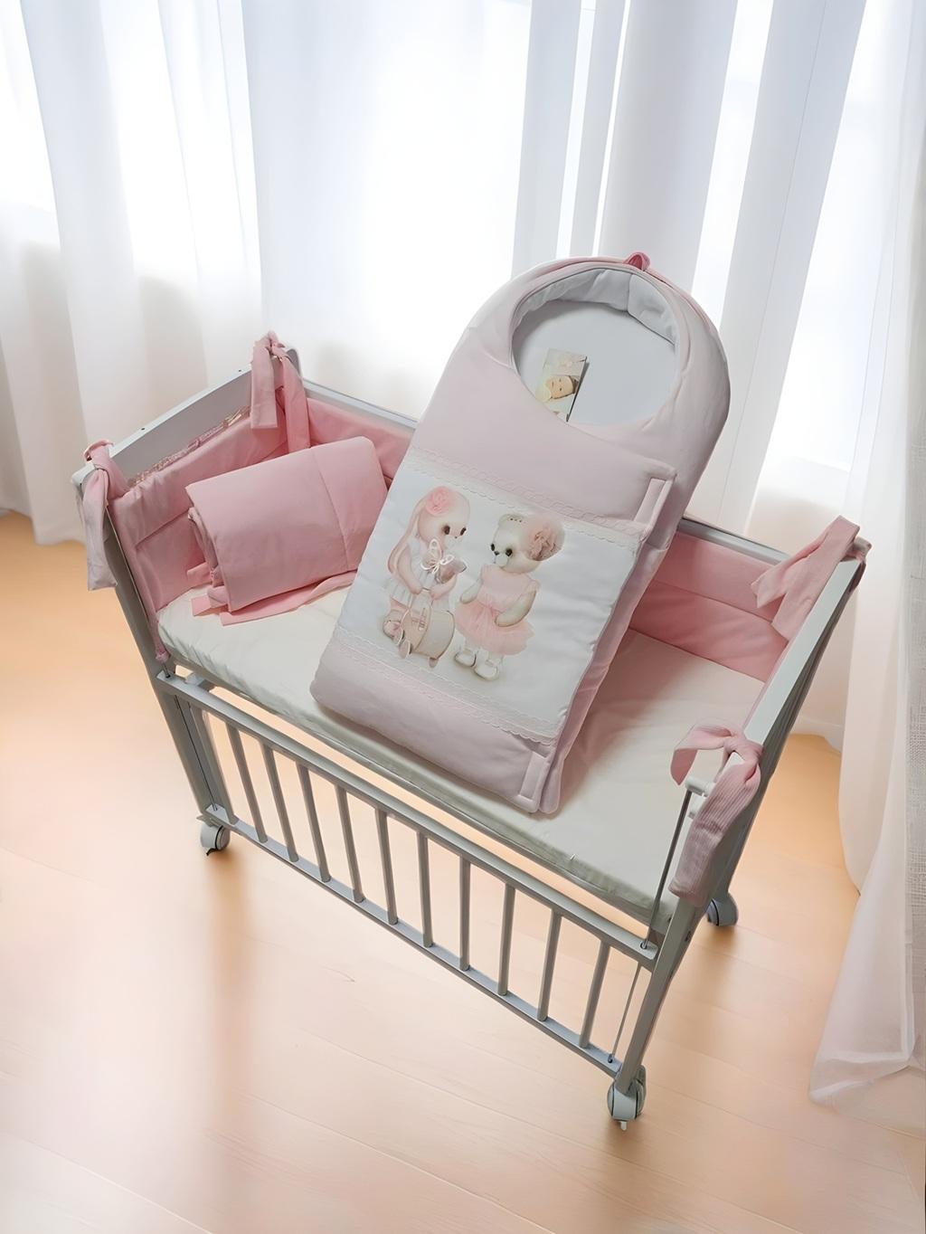 Beistellbett Baby weiß mit rosa Bio Baumwolle Nestchen & Matratze - babyhafen.de