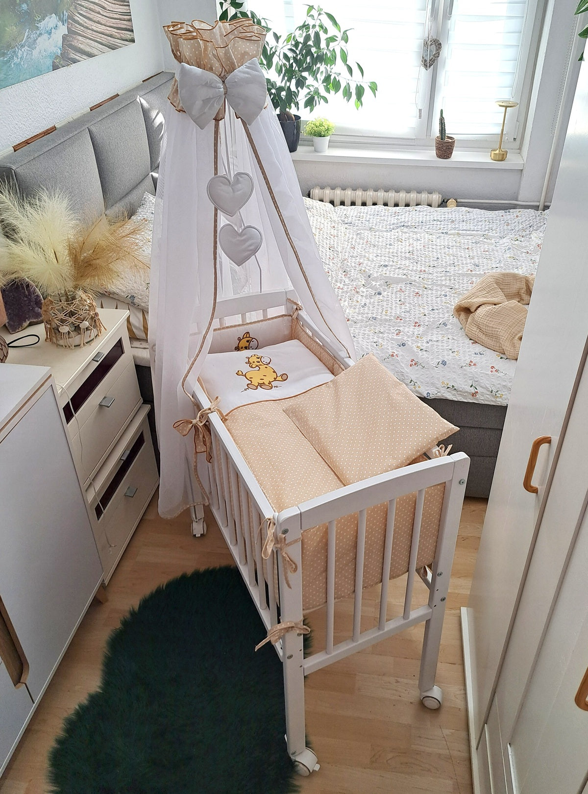 8-teilig Babybett Beistellbett 90x40 Giraffe in Beige - babyhafen.de