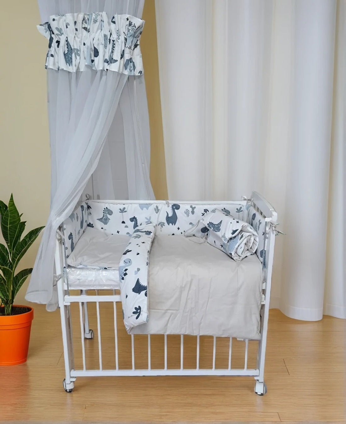 Beistellbett Baby Vollausstattung Dino in Blau - babyhafen.de
