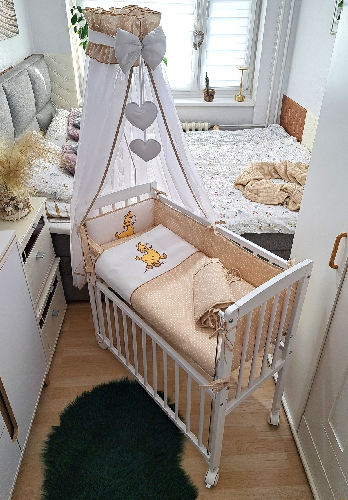 8-teilig Babybett Beistellbett 90x40 Giraffe in Beige - babyhafen.de