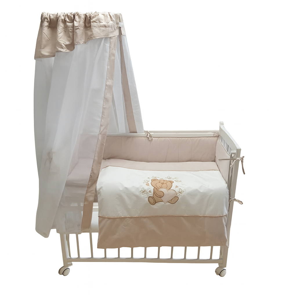 Beistellbett für Babys beige mit Himmel und süßem Bärchenmotiv