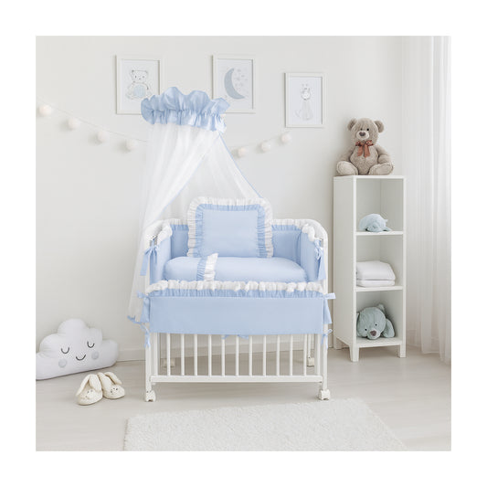 Babyhafen Beistellbett Royal Blau mit Spitze und Himmel – 3in1 Babybett für Jungen