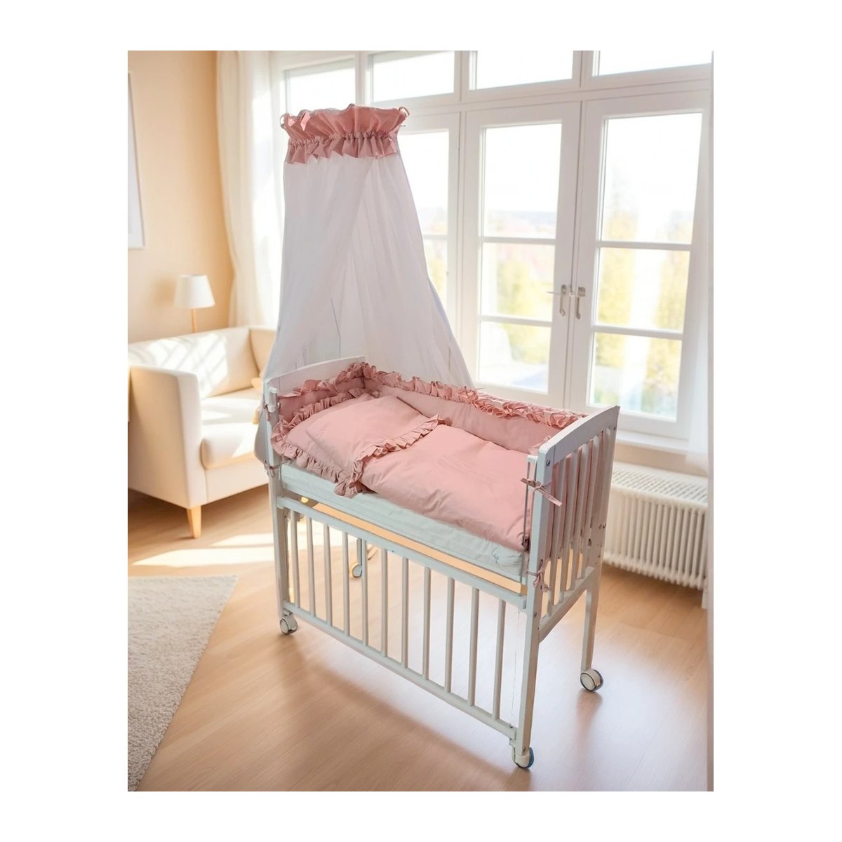 Babyhafen Beistellbett Set 90×40 cm Altrosa – mit Matratze & Zubehör - babyhafen.de