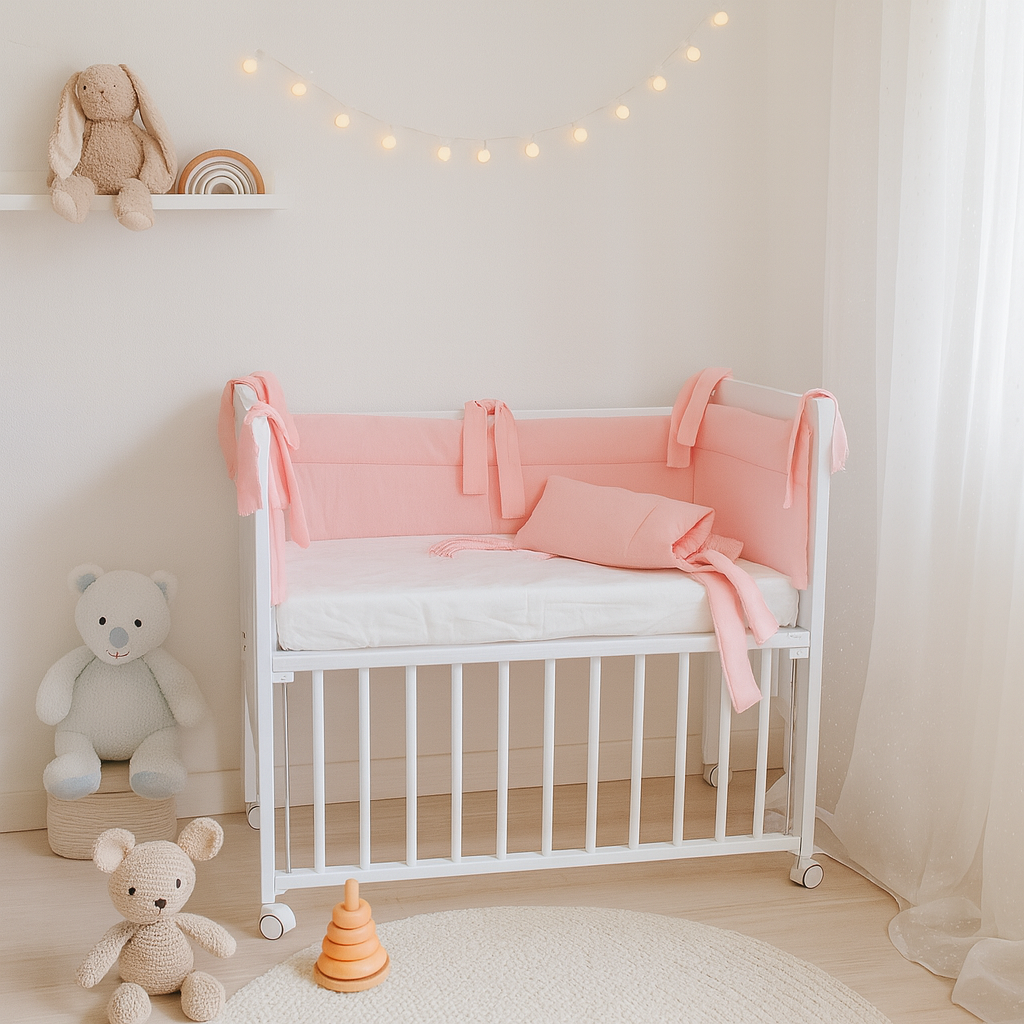 Beistellbett Babybett rosa mit weichem Samt-Nestchen und Seitengittern