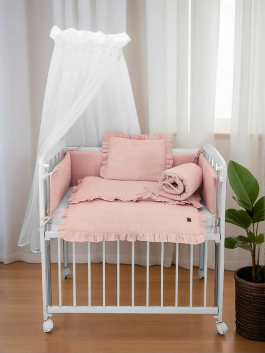 3in1 Beistellbett Weiß mit rosa Musselin – weich & stilvoll