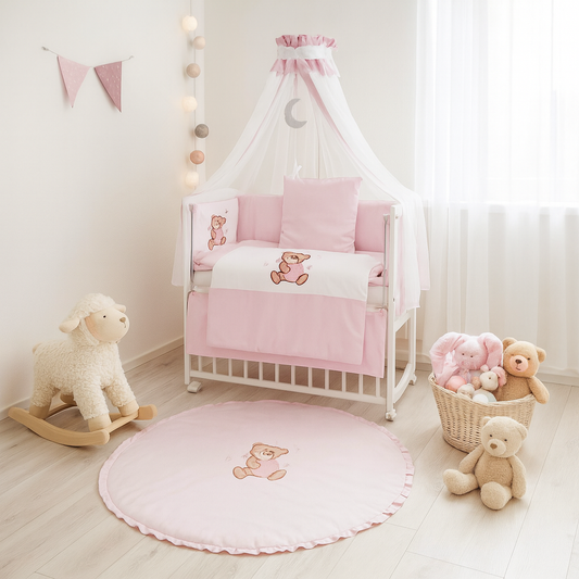 Komplettset Beistellbett 90x40 Rosa mit Himmel und Krabbeldecke_babyhafen