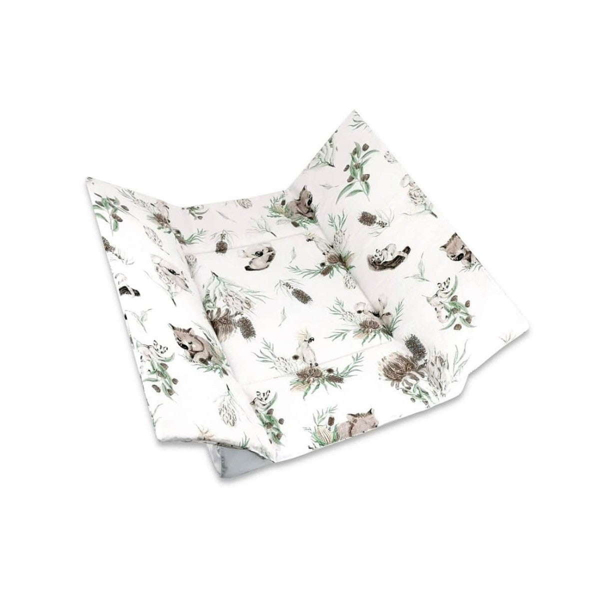 Wickelauflage 75x75 cm mit australischen Tieren in Weiß – weiche Baumwolle für Babys