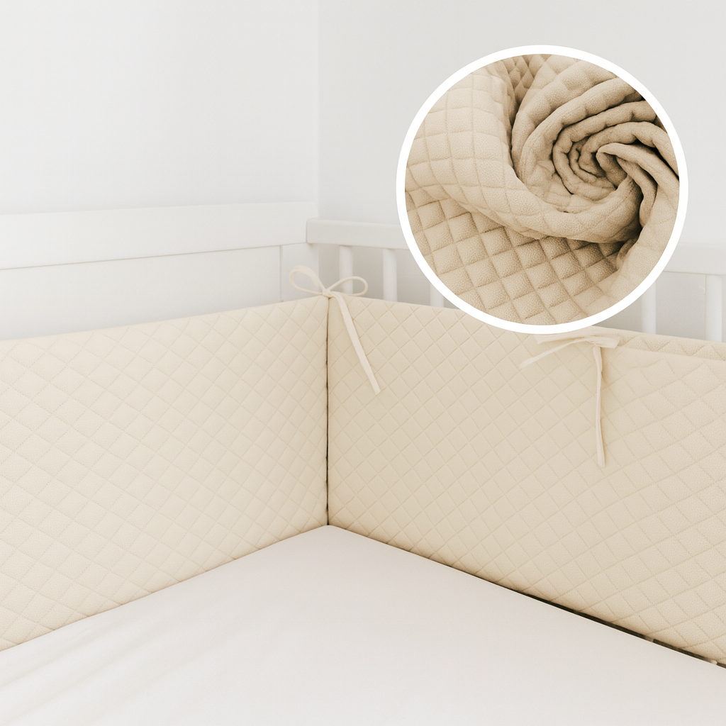 Schützendes Bettnestchen Beige Samt mit Bändern für Babybett_babyhafen