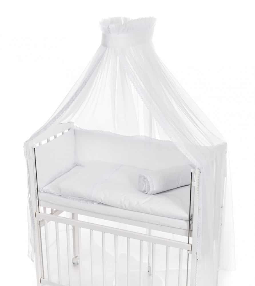 Baby Bettwäsche für Beistellbett 40x90 – Weiß mit Baldachin & Spitze - babyhafen.de