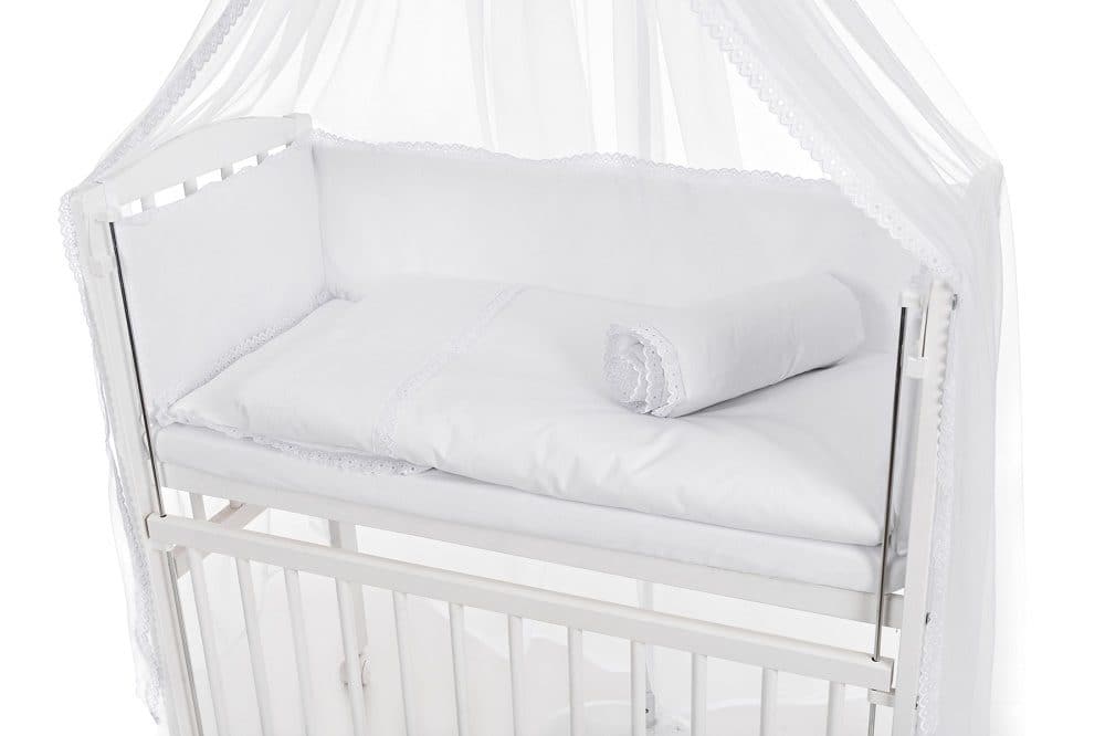 Baby Bettwäsche für Beistellbett 40x90 – Weiß mit Baldachin & Spitze - babyhafen.de