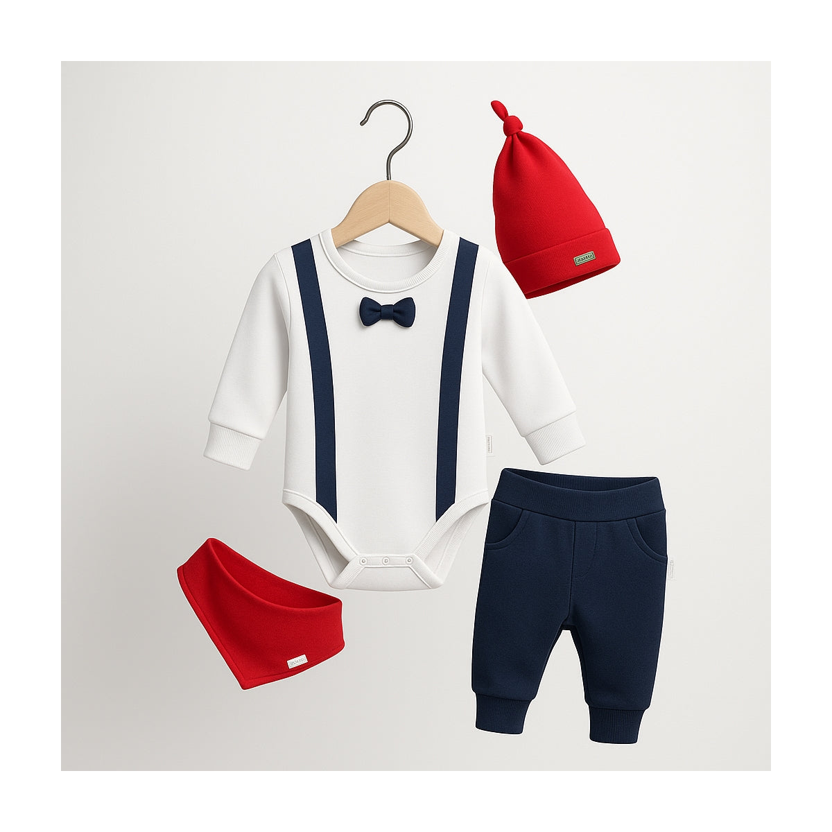 4-teiliges Baby Outfit für Jungen – festlicher Body mit Halstuch und Hose
