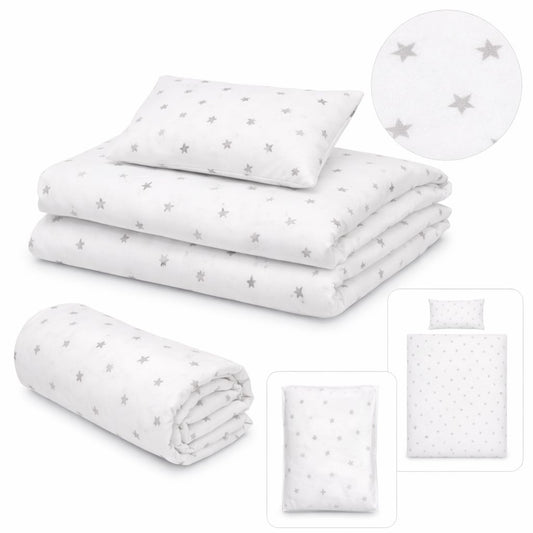Gefaltetes 2-teiliges Babybettwäsche-Set mit grauem Sternenmuster aus weicher Baumwolle