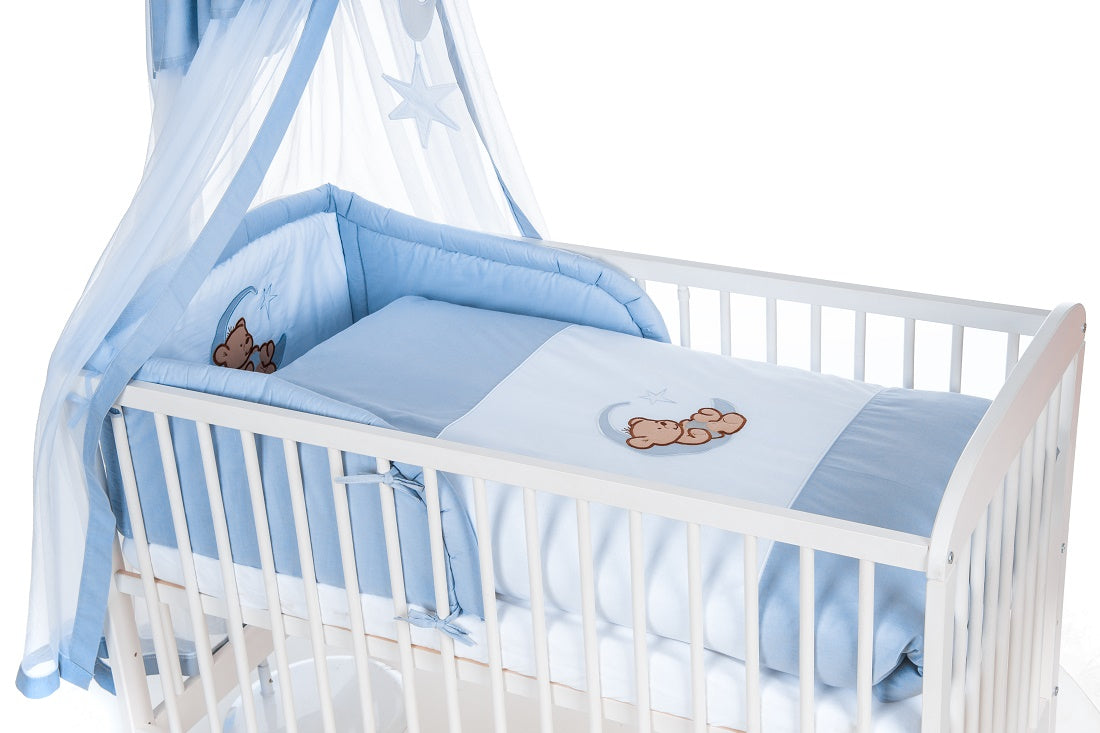 Babyhafen Komplettbett Babybett Teddy & Mond in Blau Komplett - babyhafen.de