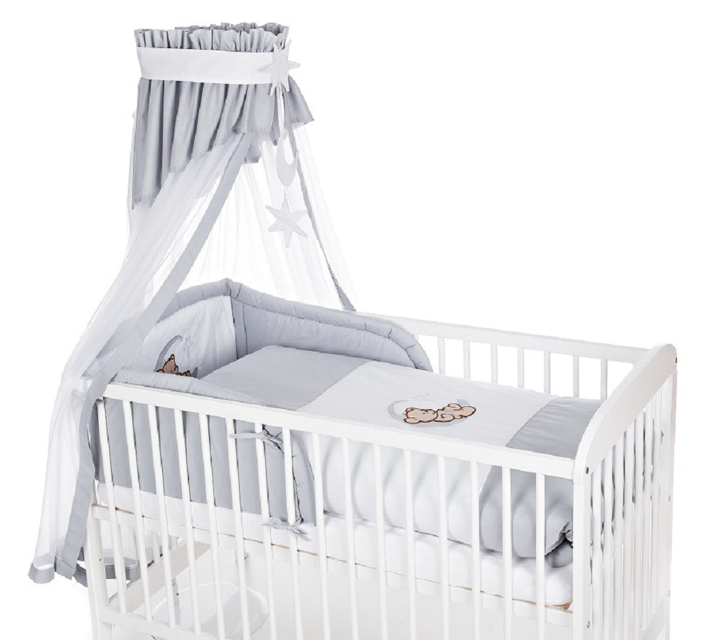 Komplettbett Babybett Teddy & Mond in Grau - babyhafen.de