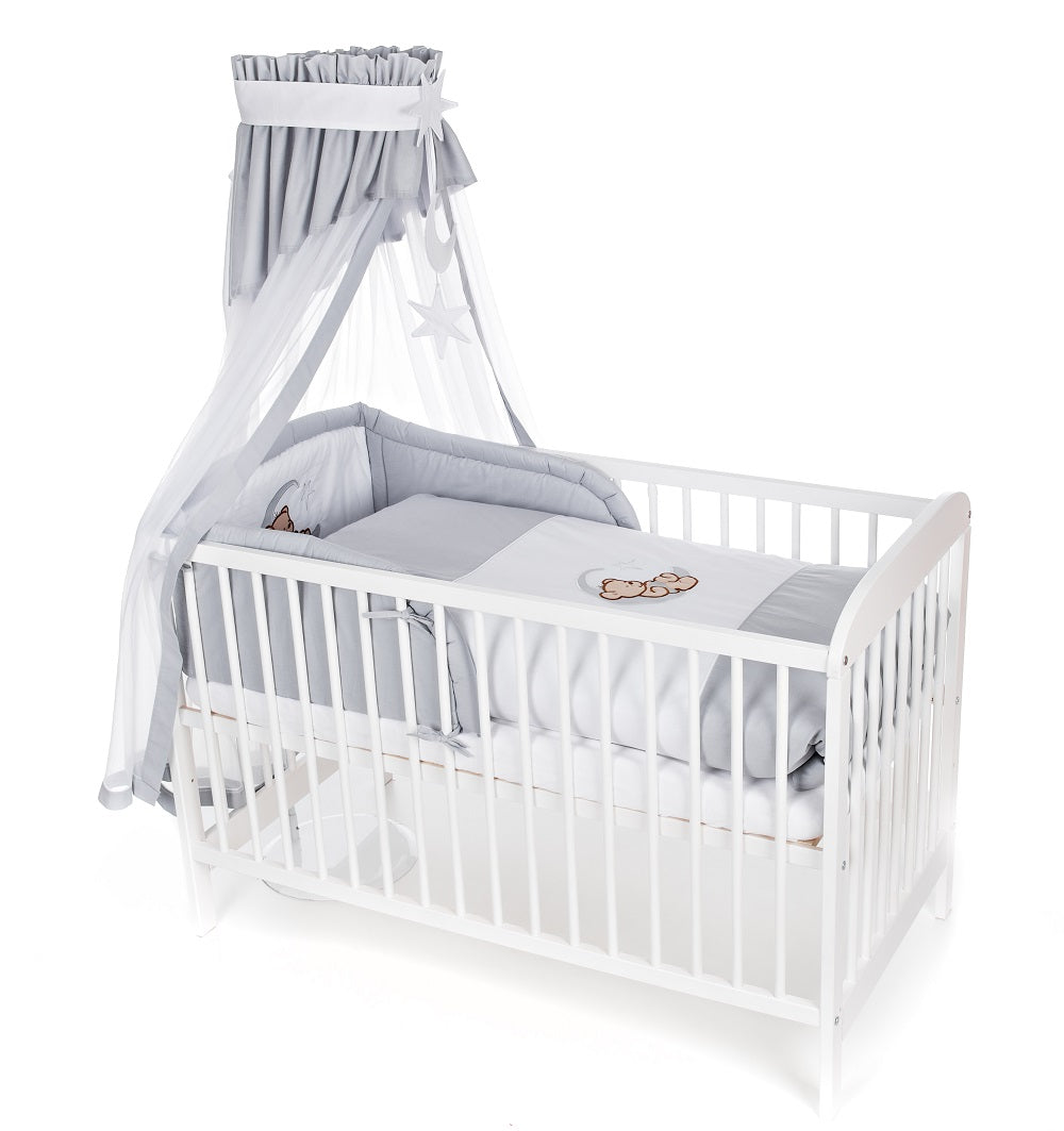 Komplettbett Babybett Teddy & Mond in Grau - babyhafen.de