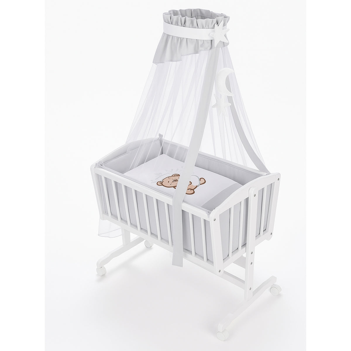 Babyhafen Komplettwiege Teddybär Schmetterlinge Grau mit Himmel und Matratze