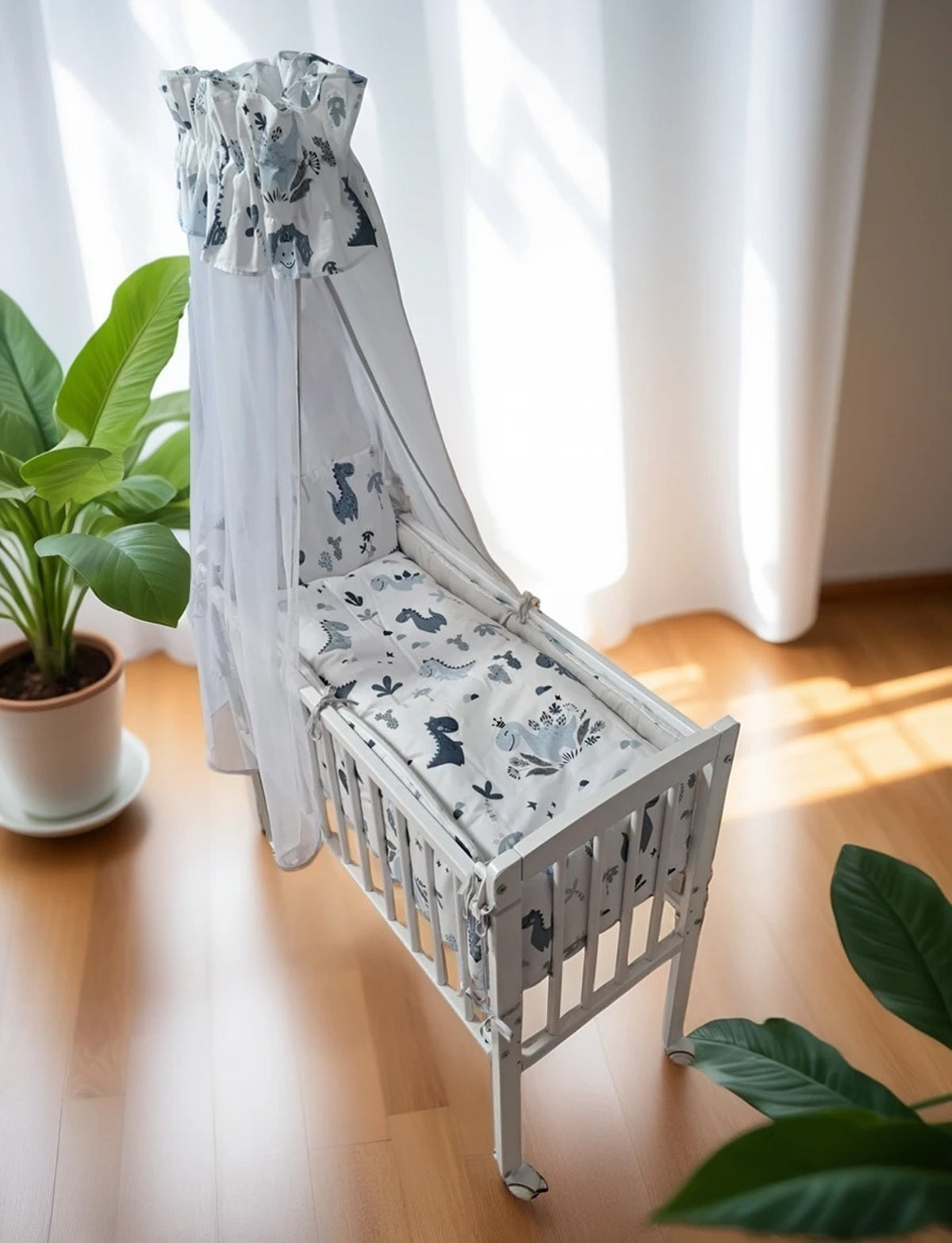 Babybettwäsche-Set für Beistellbett 40×90 – Dino Blau, 6-tlg. - babyhafen.de