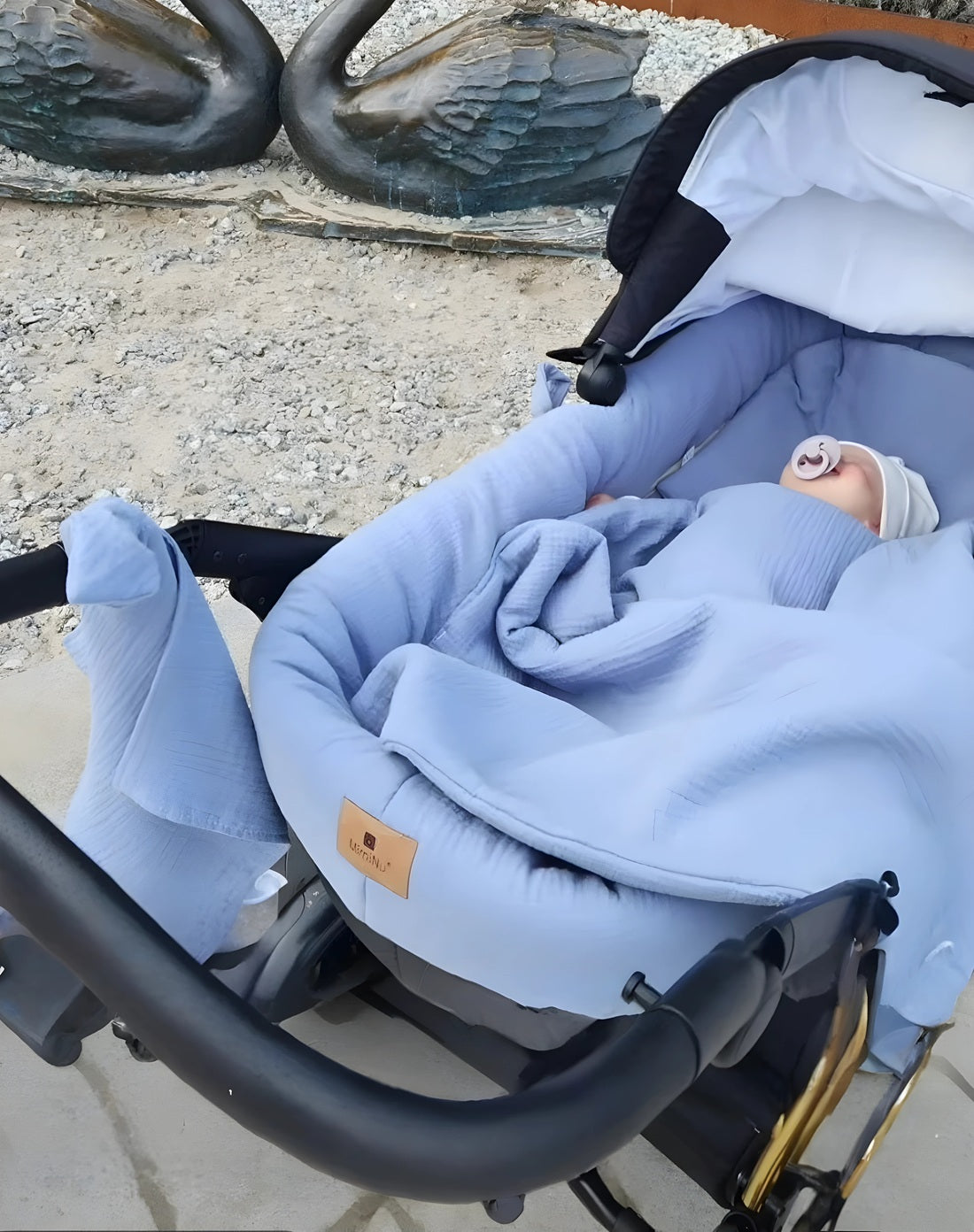 5-teiliges Set für den Kinderwagen aus Muslin-Baumwolle – Blau - babyhafen.de