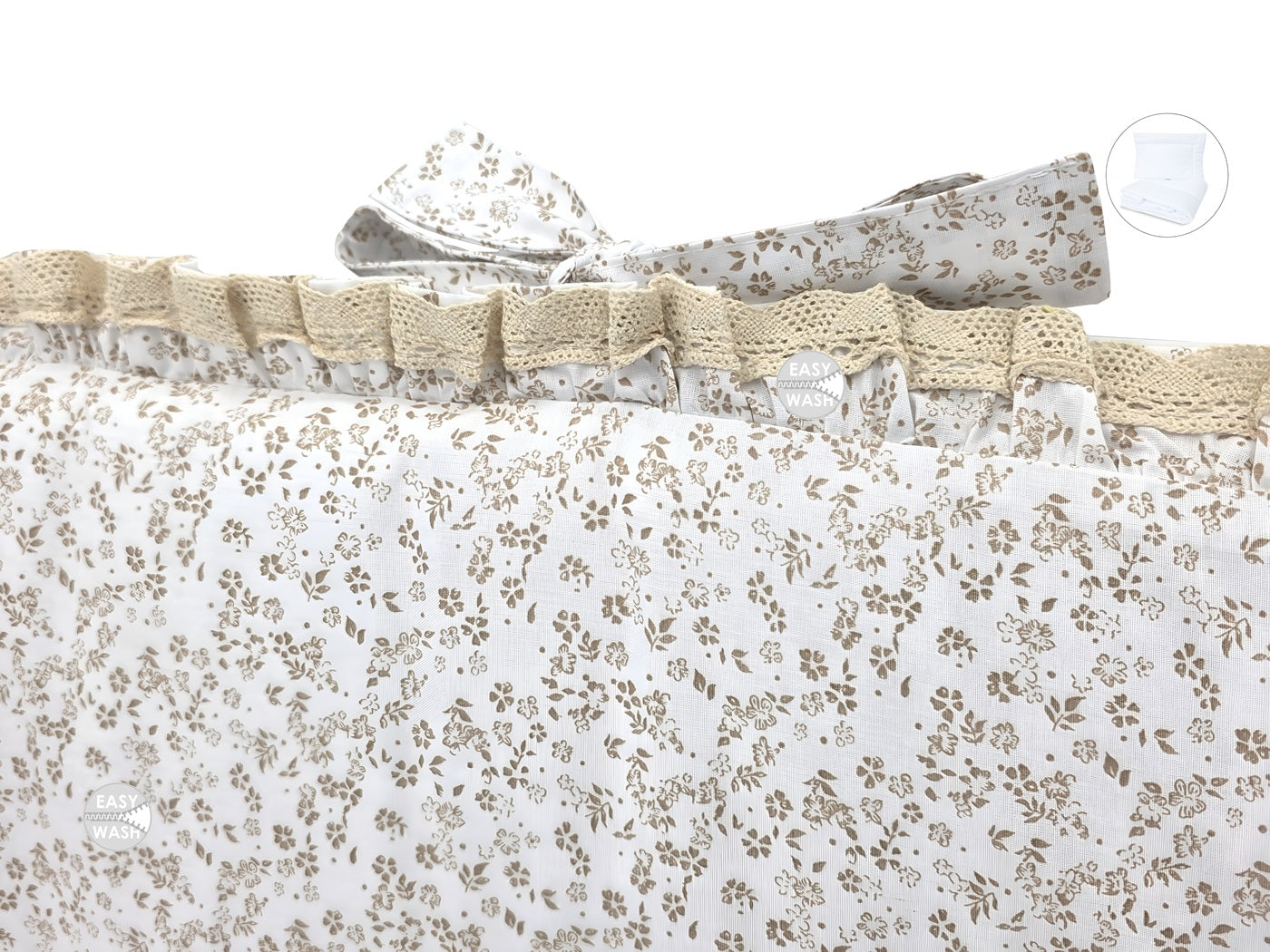 Beistellbett 40×90 Komplettset – Blümchen Beige, Rüschen & Spitze - babyhafen.de